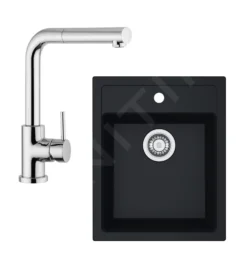 Franke Conjuntos De Cocina - Conjunto De Cocina T51, Fregadero De Tectonite SID 610-40 Y Grifo FN 0147.031, Negro/cromo 114.0508.411