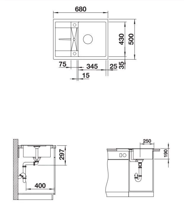 Blanco Metra 45 - Fregadero De Silgranite, 680x500 Mm, Compact, Negro 525912 2 Blanco Metra 45 - Fregadero De Silgranite, 680x500 Mm, Compact, Negro 525912 - Imagen 2