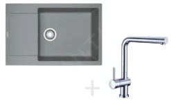 Franke Conjuntos De Cocina - Conjunto De Cocina G75, Fregadero De Fragranite MRG 611-78, Piedra Gris + Grifo Samoa, Cromo 114.0365.430