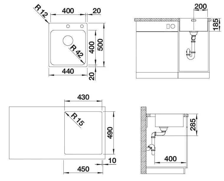 Blanco Solis 400 - Fregadero, 440x500 Mm, Con Control Excéntrico PushControl, Acero Inoxidable Cepillado 526119 2 Blanco Solis 400 - Fregadero, 440x500 Mm, Con Control Excéntrico PushControl, Acero Inoxidable Cepillado 526119 - Imagen 2