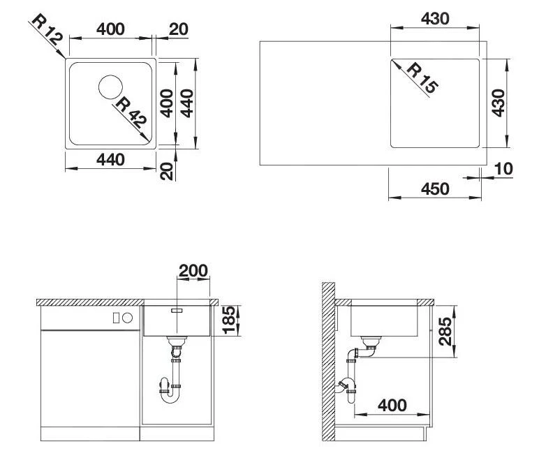 Blanco Solis 400 - Fregadero, 440x440 Mm, Acero Inoxidable Cepillado 526118 2 Blanco Solis 400 - Fregadero, 440x440 Mm, Acero Inoxidable Cepillado 526118 - Imagen 2