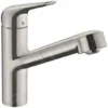 Hansgrohe Focus M42 - Grifo De Fregadero M4214-H150 Con Ducha Extraíble, SBOX, Aspecto De Acero Inoxidable 71829800