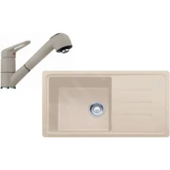 Franke Conjuntos De Cocina - Conjunto De Cocina G122, Fregadero De Fragranite BSG 611-78/39, Sahara + Grifo FC 9547.082, Cromo/sahara 114.0441.183