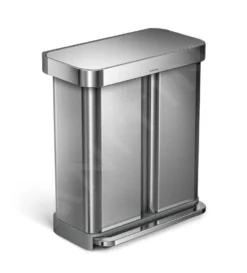 Simplehuman Cubos De Basura - Cubo De Basura Para Residuos Clasificados, Con Bolsillo Para Bolsas, 58 L, Acero Inoxidable Cepillado CW2025