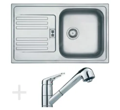 Franke Conjuntos De Cocina - Conjunto De Cocina N12, Fregadero De Acero Inoxidable EFN 614-78 + Grifo FC 9547.031, Cromo 101.0684.401