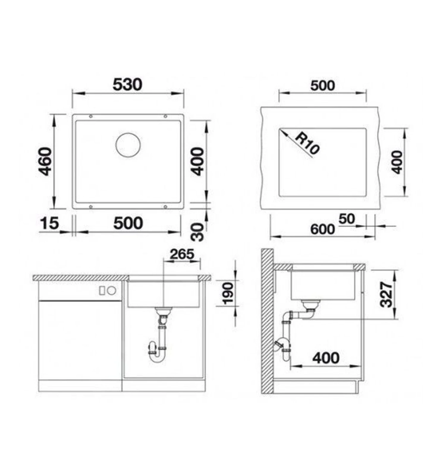 Blanco Subline 500 - Fregadero De Silgranite, 530x460 Mm, InFino, Aluminio 523434 2 Blanco Subline 500 - Fregadero De Silgranite, 530x460 Mm, InFino, Aluminio 523434 - Imagen 2