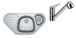 Franke Conjuntos De Cocina - Conjunto N81, Fregadero De Esquina De Acero Inoxidable SKX 651 E Y Grifo FC 9547.031, Acero Inoxidable/cromo 101.0618.836