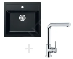 Franke Conjuntos De Cocina - Conjunto De Cocina T12, Fregadero De Tectonite SID 610, Negro + Grifo FN 0147.031, Cromo 114.0264.293