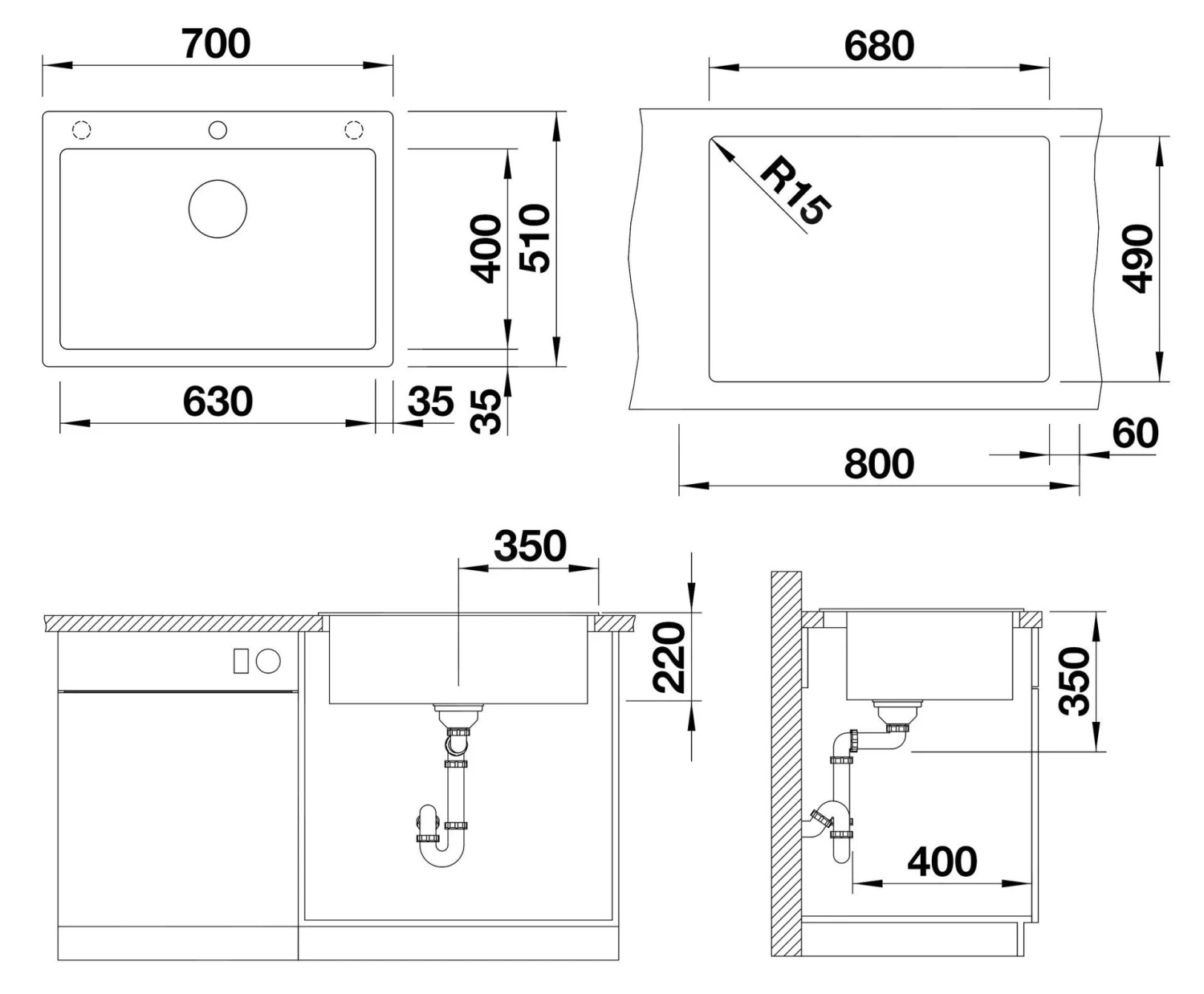 Blanco Pleon 8 - Fregadero De Silgranite, 700x510 Mm, Aluminium 523045 2 Blanco Pleon 8 - Fregadero De Silgranite, 700x510 Mm, Aluminium 523045 - Imagen 2