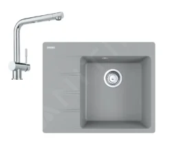 Franke Conjuntos De Cocina - Conjunto G220, Fregadero De Fragranite CNG 611-62 TL/7 Y Grifo Samoa, Piedra Gris/cromo 114.0650.748