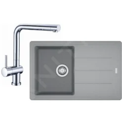 Franke Conjuntos De Cocina - Conjunto De Cocina G97, Fregadero De Granito BFG 611-78, Piedra Gris + Grifo SAMOA, Cromo 114.0439.156