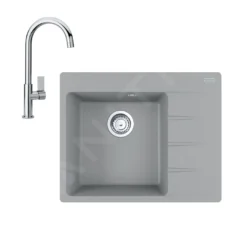 Franke Conjuntos De Cocina - Conjunto G214, Fregadero De Fragranite CNG 611-62 TL/2 Y Grifo FP 0408.031, Piedra Gris/cromo 114.0650.763
