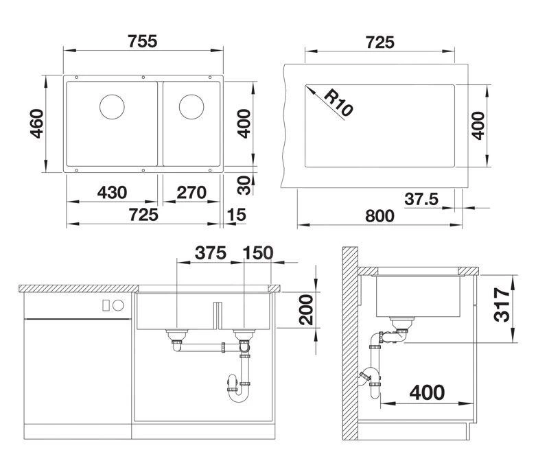 Blanco Subline 430/270 - Fregadero De Silgranite, 755x460 Mm, Seno A La Izquierda, InFino, Blanco Suave 527167 2 Blanco Subline 430/270 - Fregadero De Silgranite, 755x460 Mm, Seno A La Izquierda, InFino, Blanco Suave 527167 - Imagen 2