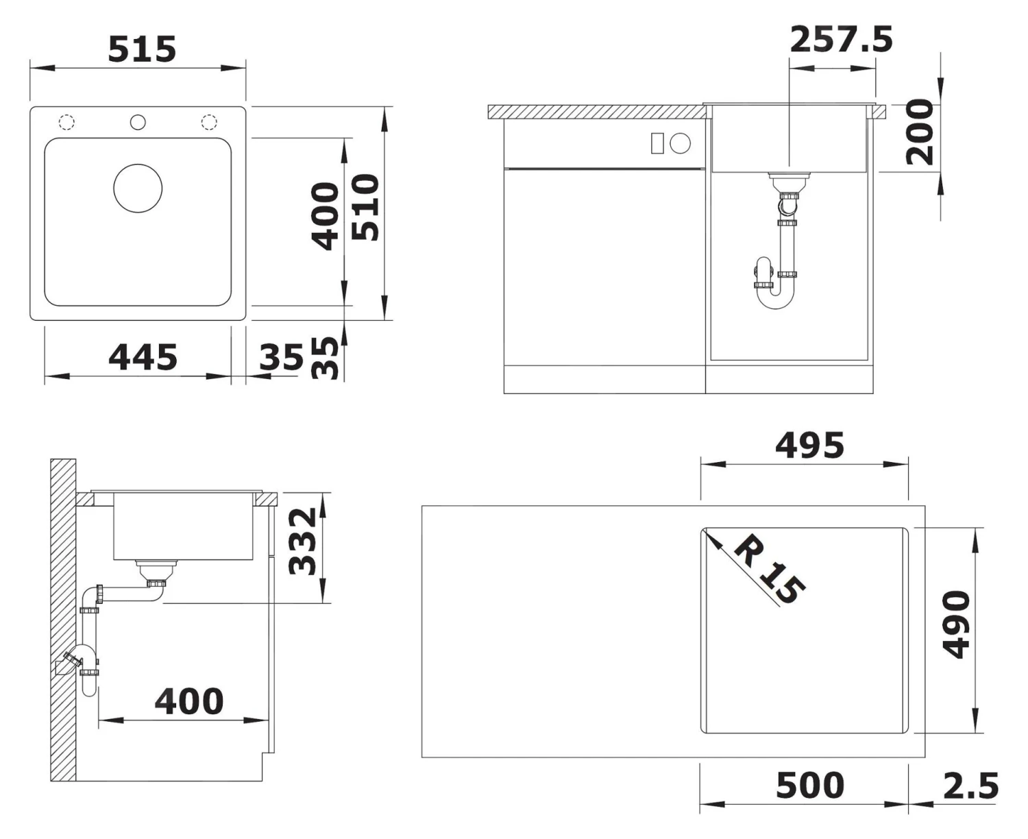 Blanco Naya 5 - Fregadero De Silgranite, 515x510 Mm, Aluminium 526581 2 Blanco Naya 5 - Fregadero De Silgranite, 515x510 Mm, Aluminium 526581 - Imagen 2