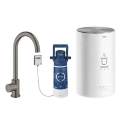Grohe Red - Grifo De Fregadero Mono Con Calentamiento De Agua Y Filtro, Tanque M, Hard Graphite Cepillado 30085AL1