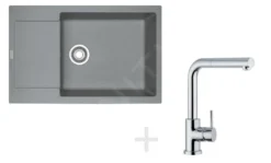 Franke Conjuntos De Cocina - Conjunto De Cocina G76, Fregadero De Fragranite MRG 611-78, Piedra Gris + Grifo FN 0147, Cromo 114.0365.684