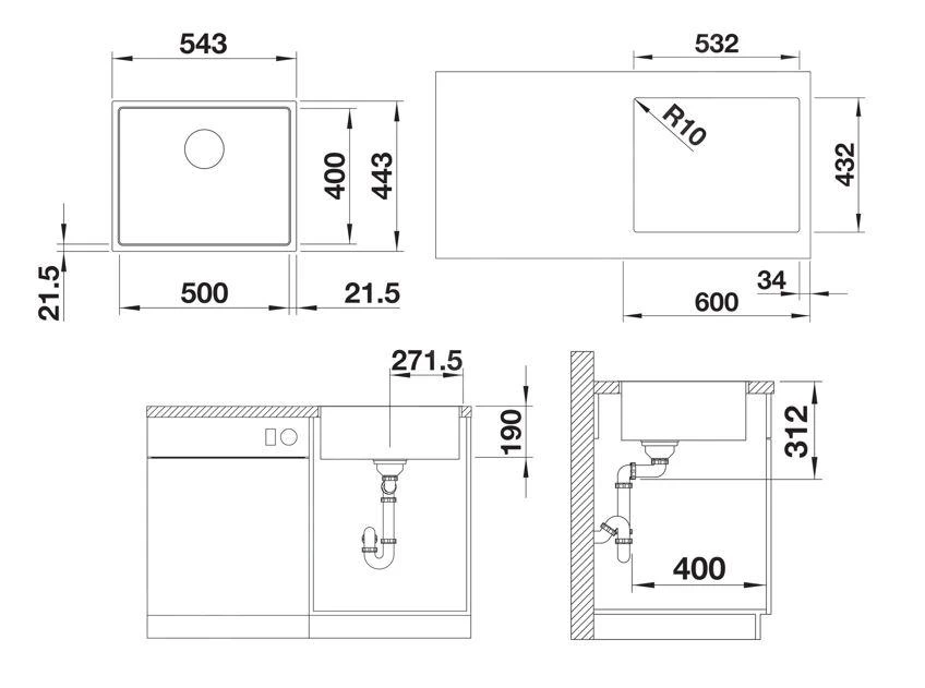 Blanco Subline 500 - Fregadero Silgranite, 543x443 Mm,SteelFrame, InFino, Blanco 524110 2 Blanco Subline 500 - Fregadero Silgranite, 543x443 Mm,SteelFrame, InFino, Blanco 524110 - Imagen 2