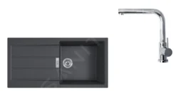 Franke Conjuntos De Cocina - Conjunto T77, Fregadero De Tectonite S2D 611-100 Y Grifo FP 0147.031, Negro/cromo 143.0616.932
