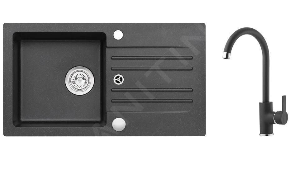 Alveus Conjuntos De Cocina - Conjunto De Fregadero De Granito Cortina 140 Y Grifo Tonia, Carbon SETA735 1 Alveus Conjuntos De Cocina - Conjunto De Fregadero De Granito Cortina 140 Y Grifo Tonia, Carbon SETA735