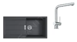 Franke Conjuntos De Cocina - Conjunto T76, Fregadero De Tectonite S2D 611-100 Y Grifo SAMOA, Negro/cromo 143.0616.929