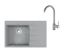 Franke Conjuntos De Cocina - Conjunto G234, Fregadero De Fragranite CNG 611-78 TL/2 Y Grifo FP 9000.084, Piedra Gris 114.0650.843